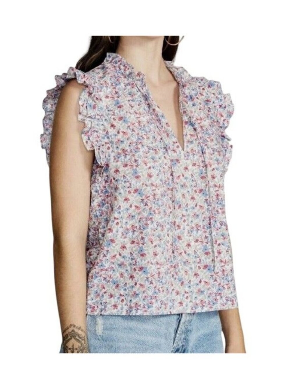 BB Dakota x Steve Madden Women's Multi Color Floral Cotton Ditsy Top Size S Cute